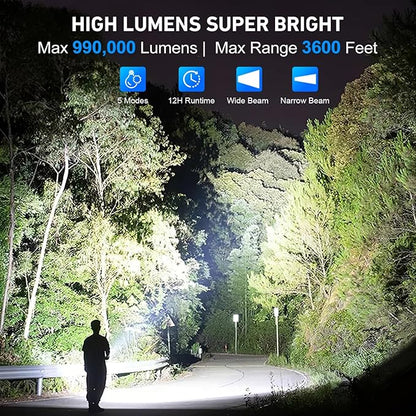 Rechargeable LED Flashlights, 990000 High Lumens Super Bright Flashlights with 5 Modes & 12H Long Runtime, Powerful IPX6 Waterproof Flashlight, Brightest Handheld Flash Light for Home Camping