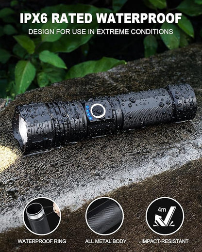 3 Pack Flashlights High Lumens Rechargeable, 990,000 Lumens Super Bright Flashlight with 5 Modes, High Powered Flash Light, Handheld LED Flashlights for Home Camping, IPX6 Waterproof