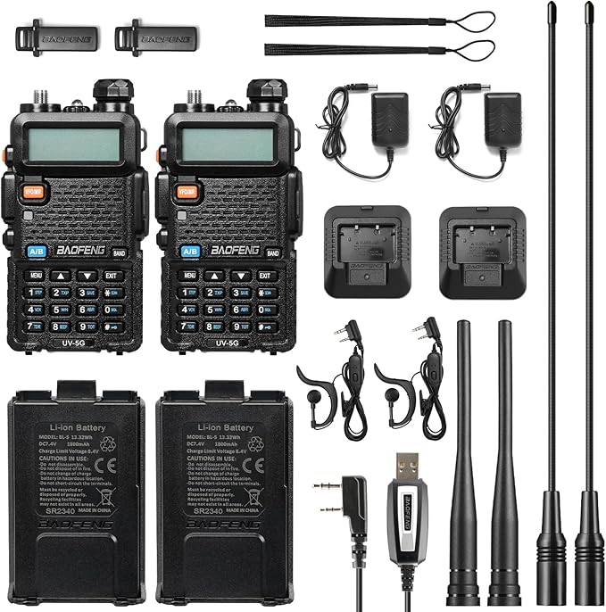 BAOFENG UV-5G (UV-5X) GMRS Handheld Radio, Long Range Rechargeable Two Way Radio for Adults NOAA Weather Receiver & Scanner, with Two 15.5" High Gain Antenna & Programming Cable Support Chirp, 2 Pack