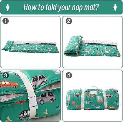 Bunnikins & Clover Toddler Nap Mat with Removable Pillow, Nap Mats for Preschool, Easy Clean Toddler Nap Pad for Kindergarten, Kids Sleeping Bag for Travel Camping