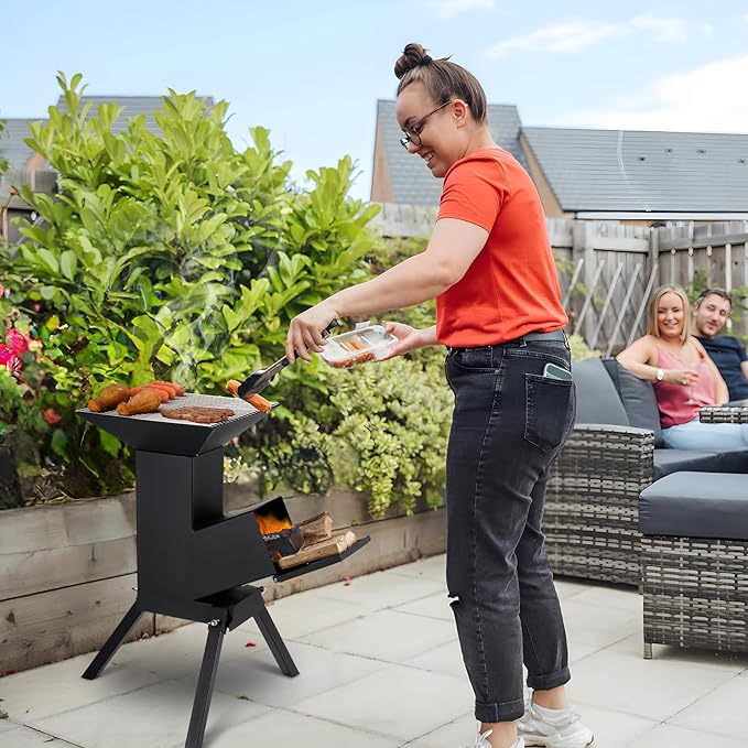 Stanbroil 3 in 1 Rocket Stoves with Grill Rack, Griddle and Pot Cooking Stand, Heavy Duty Wood Burning Stoves for Cooking, Camping wood Stove Kit for Off-Grid Supply, Outdoor Grilling Cooking Event