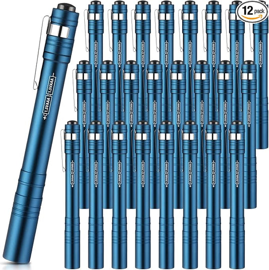 12 Pack LED Penlight Bulk, Pocket Flashlight with Clip, Aluminum Pen Flashlights Mini Pen Light for Nurses Hospital Outdoor Camping Emergency Hiking (Lake Blue)