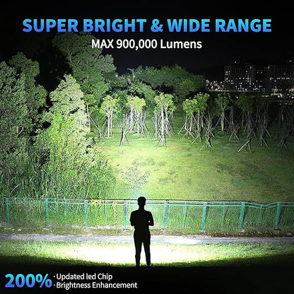 Rechargeable LED Flashlights High Lumens, 900,000 Lumens Super Bright Flashlight with 7 Modes & Waterproof, Handheld Powerful Flashlights for Camping, Emergencies, Home (2 Pack)