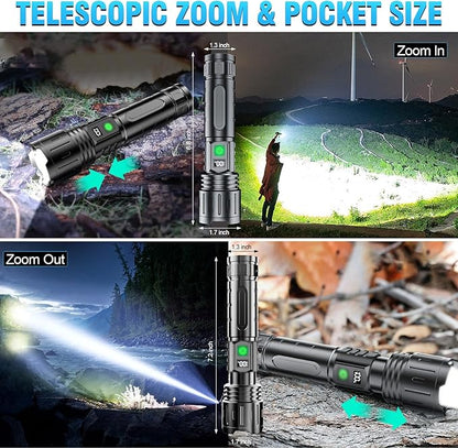 Flashlights 20000 High Lumens Rechargeable - 20H Runtime 1500 Meters Long Beam Super Bright LED Flash Light with Power Display & IPX5 Waterproof for Camping, 5 Modes, Zoomable Handheld Flashlight,2pcs