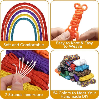 24 Colors 10 Feet Paracord Cord Multifunction Paracord Ropes 550lb Survival Paracord Random Combo Crafting Kit, for Making Lanyard, Bracelet, Dog Collar, Idea for Gift