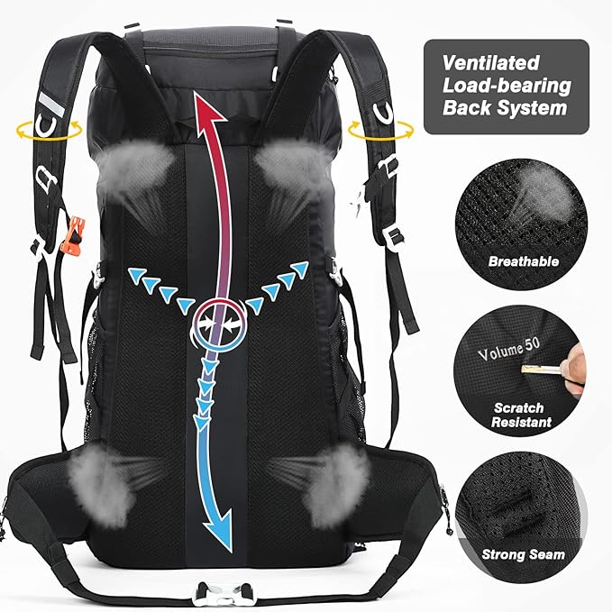 HOMIEE 50L Hiking Backpack Travel Bag Waterproof Camping Backpack with Rain Cover Lightweight Backpacking Backpack Rucksack