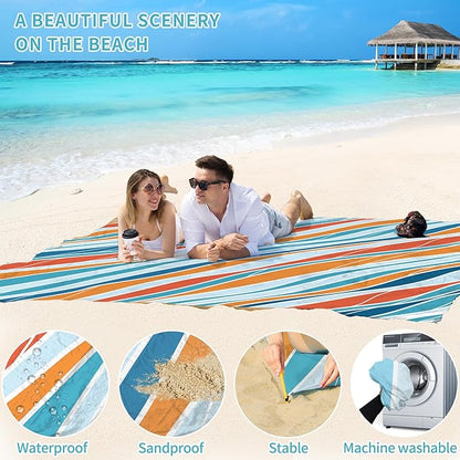 BYDOLL Beach Blanket Sandproof Waterproof 78''×81''1-4 Adults Compact Lightweight Oversized Beach Blanket Large Picnic Mat Beach Blanket for Travel Camping Hiking Picnic