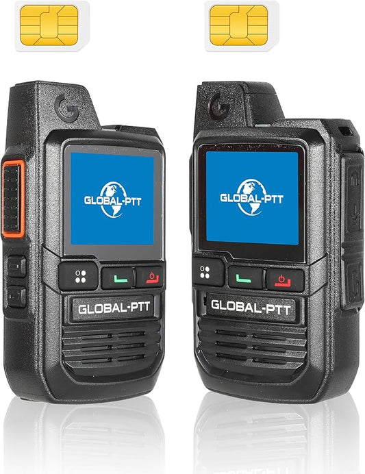 2-Pack Global Walkie Talkies with Sim Cards - Handheld PoC Two Way Radios Unlimited Range - Rechargeable PTT Push to Talk Over Cellular Radio Long Range (G0)