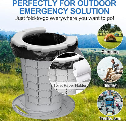 BLIKA Upgraded Retractable Portable Toilet with Cushion, 300LBS Adjustable Height Folding Toilet with Paper Holder, Travel Toilet Portable Camping Toilet, Soft Portable Toilet for Camping/Car, Gray
