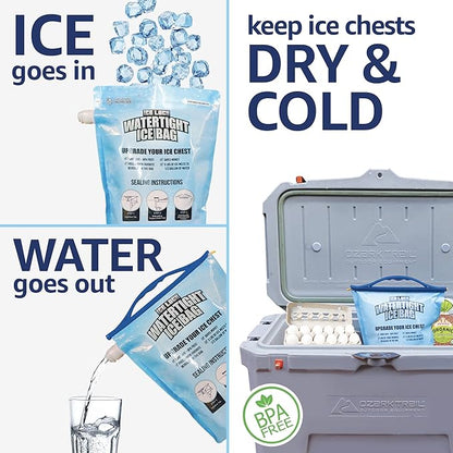 2 Large Leakproof Ice Bags. The original reusable Ice Pack for Coolers - Drop in Cubed Ice & Make Cold, Dry Freezer Packs for Coolers - Drink your ice when it melts.