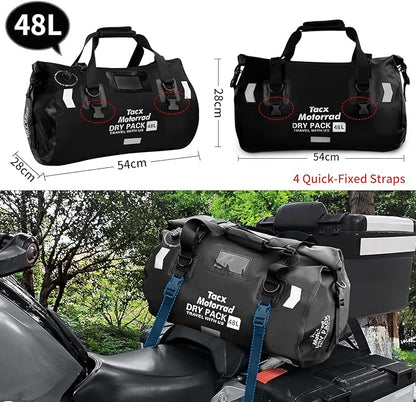 Waterproof Duffel Bag for Men/Women, Roll-top Dry Backpack Duffel Bag with Quick-fixed Straps, Motorcycle Tail Saddle Bag for Motorcycling, Rafting, Boating, Kayaking, Travel, 48L-Black