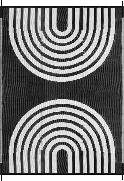 Anidaroel Outdoor Area Rugs 9x12ft Waterproof Clearance, Reversible Camping Rugs for Outside RV, Outdoor Plastic Straw Patio Rugs for Camping, Trailer, Backyard, Pool Deck, Picnic(Black&White, 9‘x12')