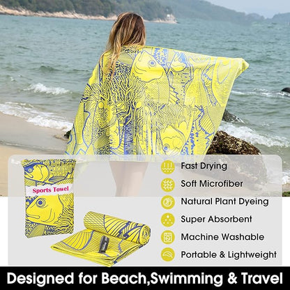 4Monster Microfiber Beach Towel Quick Dry,Super Absorbent Lightweight Travel Towel for Swimmers, Sand Free Camping Towel, Beach Towels for Pool, Swim, Water Sports,Yoga,Gym,Backpacking