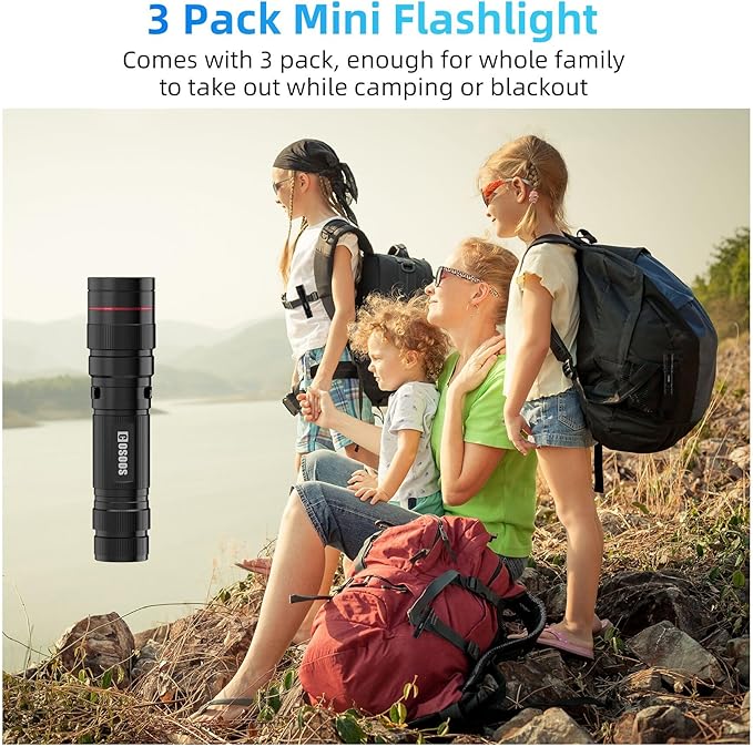 COSOOS 3 Mini LED Tactical Flashlights with Clip, 3.7inch Zoomable Bright AA Flashlight High Lumen, Pocket-Size Penlight, 1 Light Mode, Small Portable Waterproof Pen Flash Light for Camping