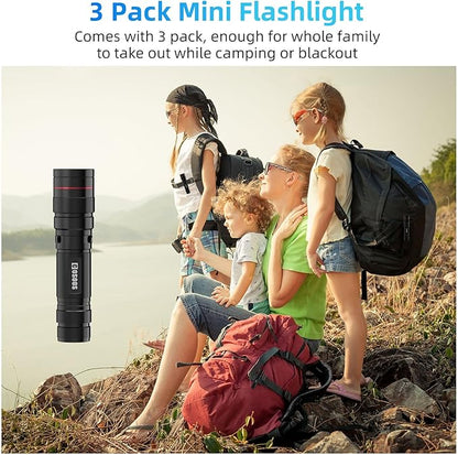 COSOOS 3 Mini LED Tactical Flashlights with Clip, 3.7inch Zoomable Bright AA Flashlight High Lumen, Pocket-Size Penlight, 1 Light Mode, Small Portable Waterproof Pen Flash Light for Camping