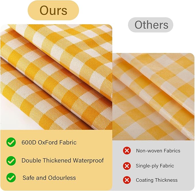 Large Picnic Blankets Waterproof Foldable Yellow Gingham Mat Tote bag for Outdoor Park Beach Camping Travel (80x80 inch)