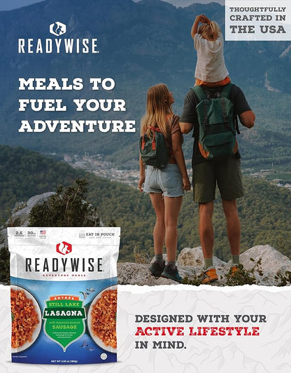 READYWISE - Adventure Meal, Cheesy Lasagna, 2 Servings, Pack of 1, Emergency Preparedness, Freeze Dried Food, MRE, Snack Pack or Emergency Food, Backpacking, Camping, Hiking, and, Survival Food