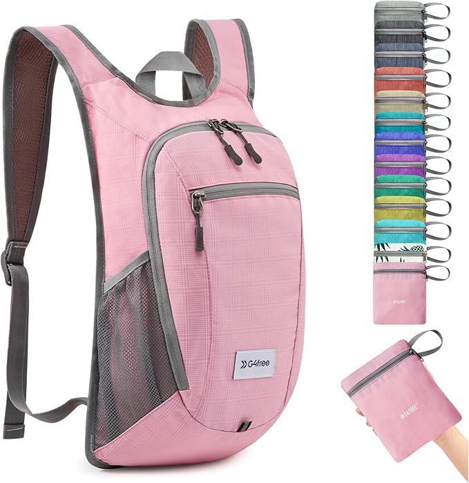 G4Free 10L/15L Hiking Backpack Lightweight Packable Hiking Daypack Small Travel Outdoor Foldable Shoulder Bag(Pink)