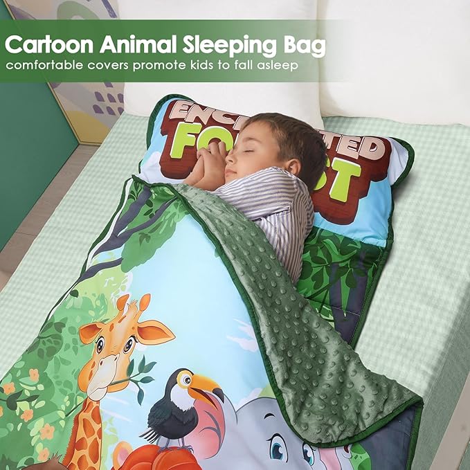 Kids Sleeping Bag Nap Mat with Removable Pillow and Blanket,Extra Thick Large 2 in 1 Slumber Bags for Boys Girls,Toddler Nap Mat for Preschool Daycare Travel Camping