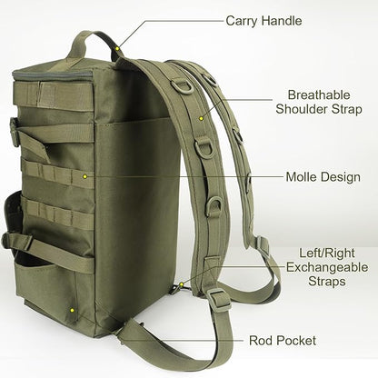 Fishing Backpack Tackle Bag, Fishing Backpack with Rod Holders Large Storage Fishing Tackle Box Backpack, Fishing Rod Bag for Carrying Fishing Gear and Equipment, Fishing Gifts for Men, RBG02