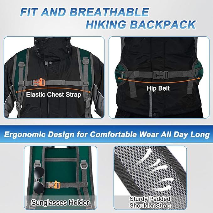 BKNOOU 40L Lightweight Hiking Backpack Packable Camping Backpack Waterproof Hiking Daypack Men Women Foldable Travel Daypack