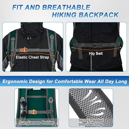BKNOOU 40L Lightweight Hiking Backpack Packable Camping Backpack Waterproof Hiking Daypack Men Women Foldable Travel Daypack