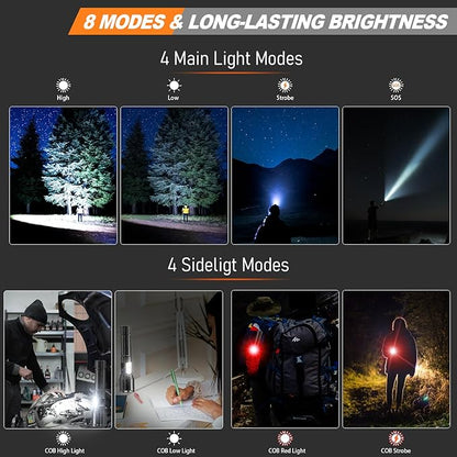Flashlights High Lumens Rechargeable- 100,000LM Super Bright Tactical Magnetic LED Flashlight,Powerful Flash Light with 8 Modes,Waterproof,Power Display Handheld Flashlight for Emergency