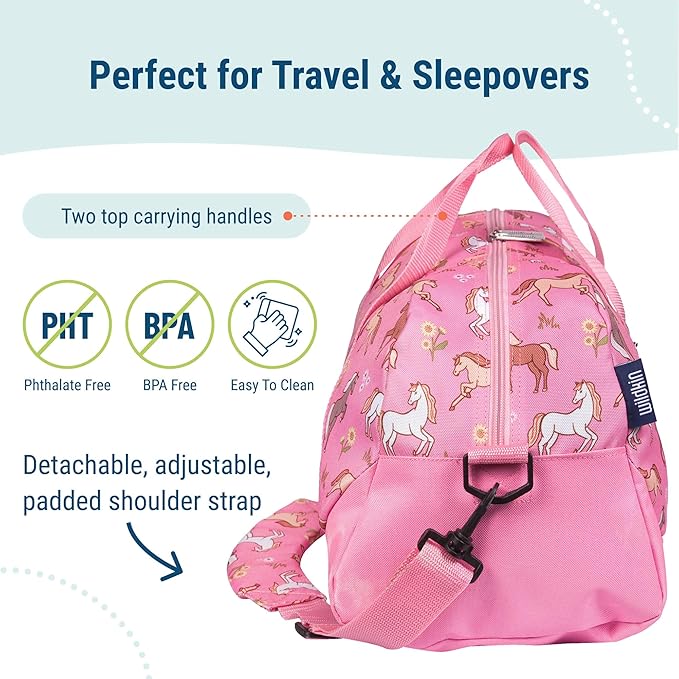 Wildkin Kids Overnighter Duffel Bag – Carry-On Size, Ideal for School & Sleepovers – Wild Horses