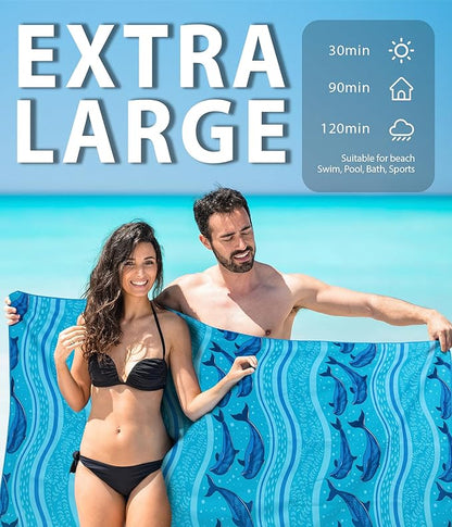 Microfiber Beach Towel – Whale Quick Dry Lightweight Sand Free Oversized Large Accessories Travel Must Have Swim Pool Yoga Camping Gear Summer Cruise Ship Essentials Cloud Compact Gift 71''32''