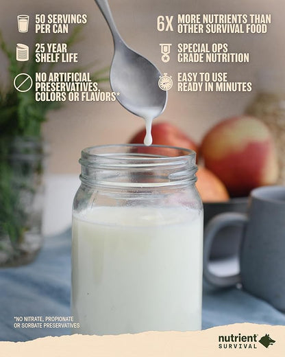 Nutrient Survival Vitamin Powdered Milk, Freeze Dried Prepper Supplies & Emergency Food Supply, 21 Essential Nutrients, Soy & Gluten Free, Shelf Stable Up to 25 Years, One Can, 60 Servings