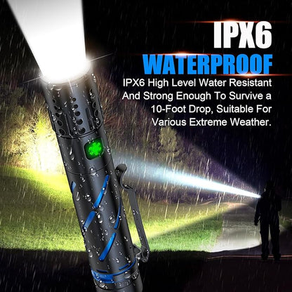 Small Rechargeable Flashlight 20000 High Lumens - 1500 Meters Long Beam Super Bright LED Tactical Flash light with Pocket Clip & IPX5 Waterproof for Camping, 4 Modes Zoomable Pocket EDC Flashlight