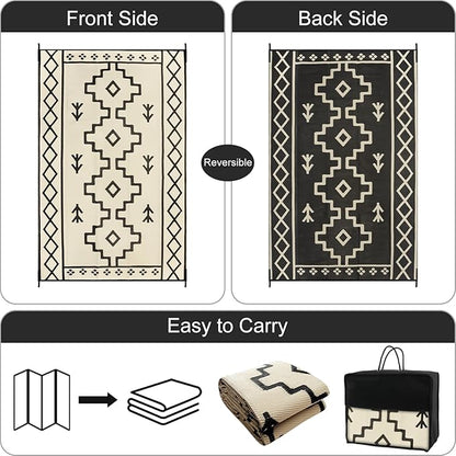 Uphome Outdoor Rug Mat Waterproof 5x8 ft, Reversible Outdoor Plastic Straw Rug, Tan Boho Patio Rug, Foldable RV Camping Rug, Indoor Outdoor Area Rug for Backyard Deck Pool Balcony Picnic, 5'x8'