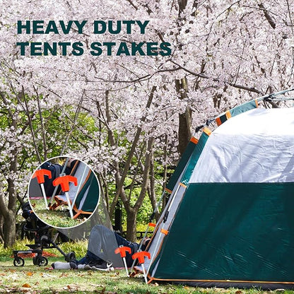 10PCS Camping Tent Stakes Heavy Duty,8 Inch Screw in Tent Stakes Heavy Duty,Nightglow Metal Tent Stakes,with Hex Head Driver,Nail Lifter,Ropes,Orange