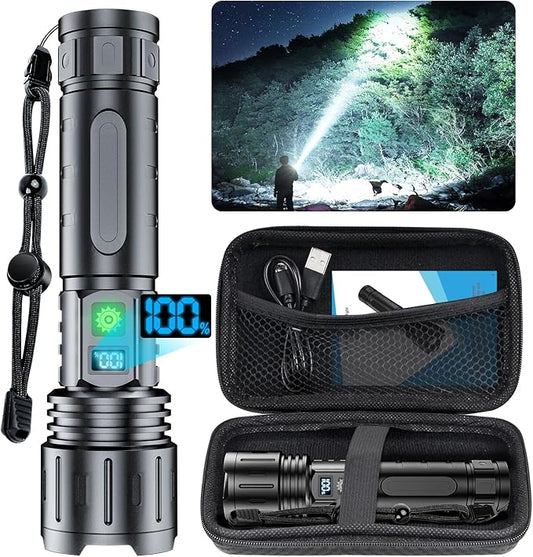 Flashlights 20000 High Lumens Rechargeable - 1500 Meters Long Beam Super Bright LED Flash Light with Power Display & IPX5 Waterproof for Camping, 20H Runtime,5 Modes,Zoomable Handheld Flashlight