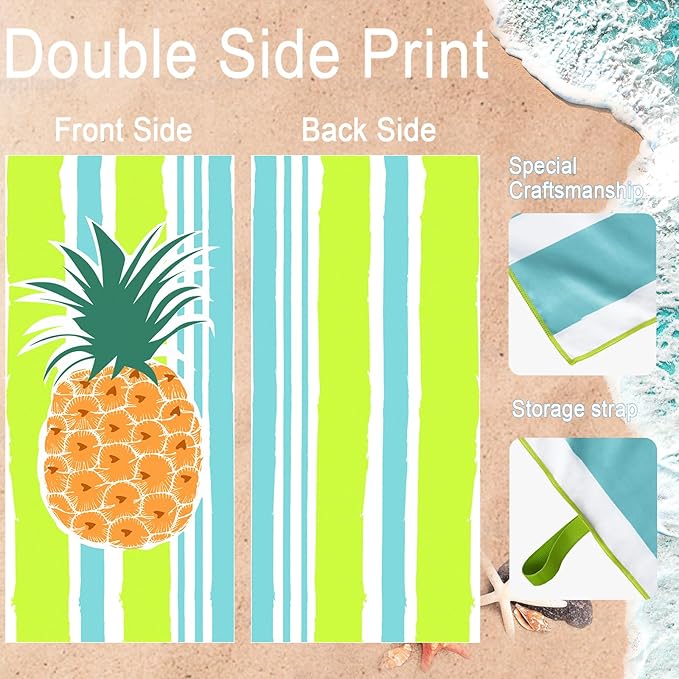 Bnuitland Pineapple Pattern Beach Towel (35X75 inches), Oversized Quick Drying Absorbent Sand Free, Cute Towels for Travel Swimming Pool Picnic, 88% Polyester and 12% Polyamide,Yellow