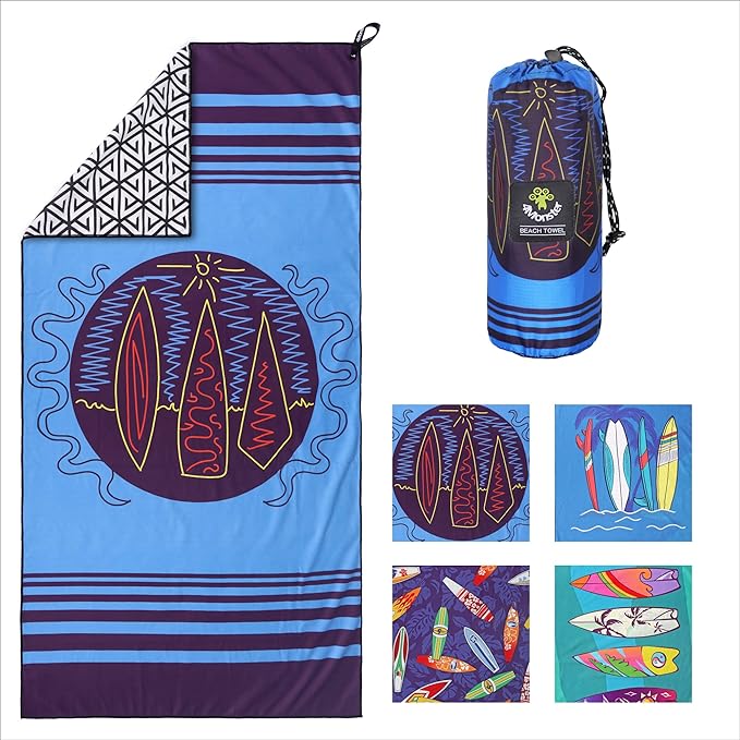 4Monster Microfiber Beach Towel Quick Dry,Super Absorbent Lightweight Travel Towel for Swimmers, Sand Free Camping Towel, Beach Towels for Pool, Swim, Water Sports,Yoga,Gym,Backpacking