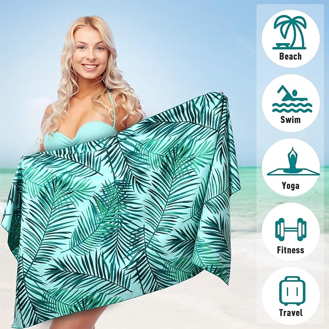 2 Pack Microfiber Beach Towel, Oversized Microfiber Pool Towel 75”x 35”, Sand-Free Beach Towel, Quick Drying Camping Towel, Super Absorbent Bath Towel Blanket, Soft Breathable and Lightweight