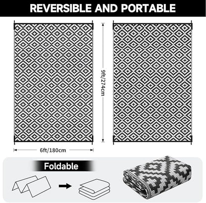 Outdoor Rugs Patio Camping Waterproof - 6x9 Plastic Straw Patio Rug Portable for Campers, Outside RVs Mat, Outdoor Area Carpet for Patios Clearance, Backyard Porch, Balcony, Picnic