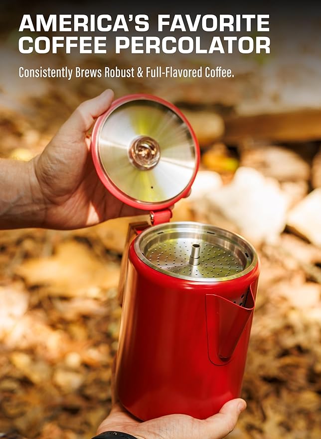 COLETTI Bozeman Camping Coffee Pot — Camping Coffee Makers, Coffee Percolator – America's Sleekest Percolator – NO Aluminum or Plastic (Red)