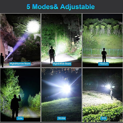Rechargeable Flashlights High Lumens, 990000 Lumens Super Bright LED Flash Light with 5 Modes, IPX6 Waterproof Flashlight with Large Capacity, Bright Flashlights for Home Camping