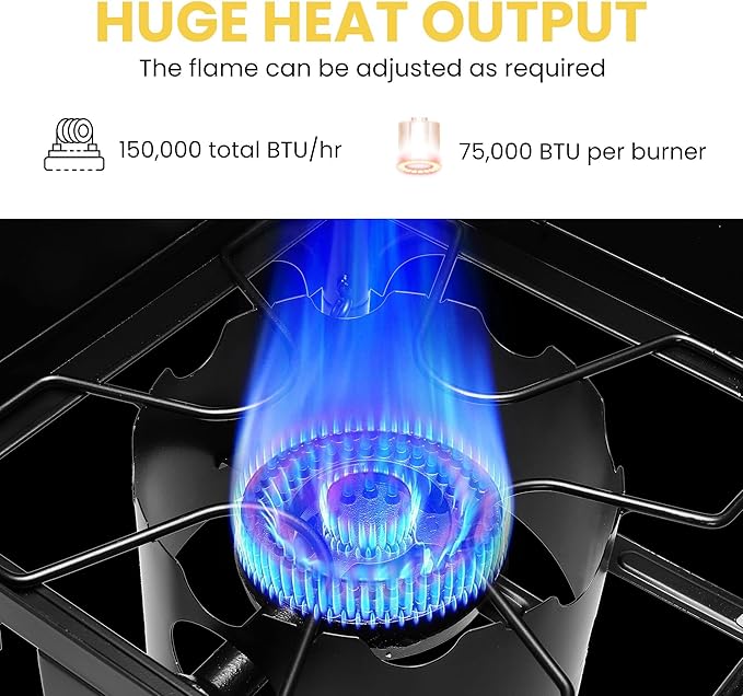 VIVOHOME Double Burner Stove 150,000 BTU/hr, Heavy Duty Outdoor Dual Propane with Windscreen and Detachable Legs Stand for Camping Cookout