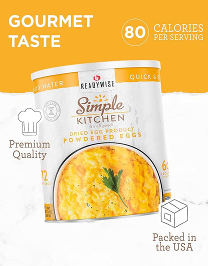 READYWISE - Simple Kitchen, Powdered Eggs, 72 Servings, Emergency Food Supply, Dehydrated Food, Baking Supplies, Camping Meals, Survival Food, 10 Can Egg Powder, Dehydrated Eggs Powder
