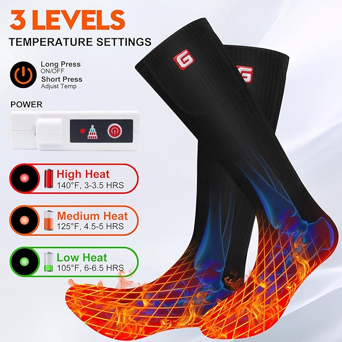 SVPRO Rechargeable Heating Socks Battery Operated Socks Heated for Women Men,Electric Heated Socks with 3 Heating Settings Outdoor Riding Camping Hiking Skiing Motorcycle Winter Electric Warm Socks
