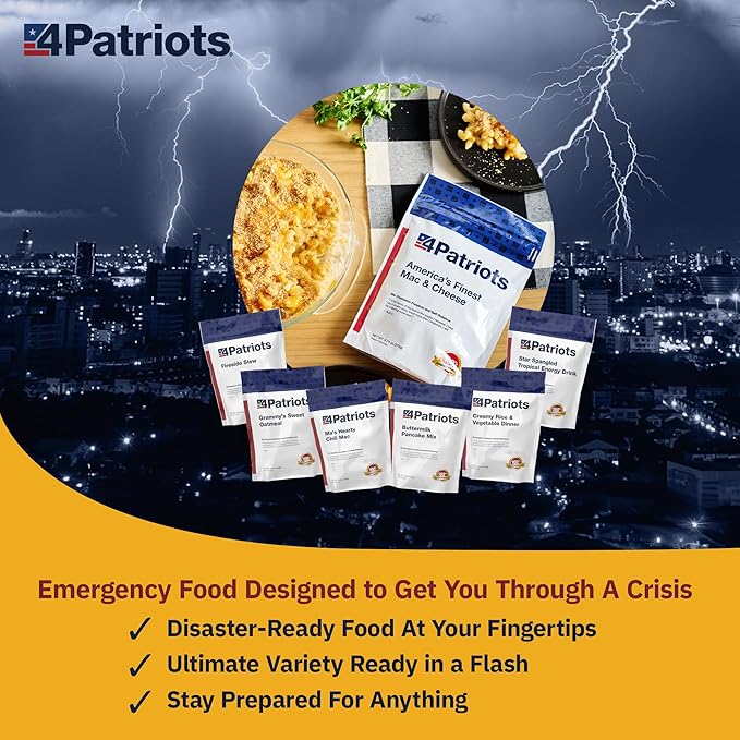 4Patriots Emergency Starter Food Kit - Freeze-Dried Survival Food, Emergency Long Term Food Supply, Designed To Last 25 Years, 88 Servings, 16,480 Cals, Disaster-Resistant Packaging, Packed In USA