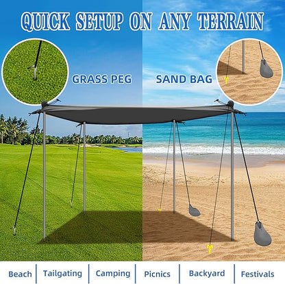 UMARDOO Family Beach Tent Canopy Sun Shade Portable 7×7FT, Large Wind Resistance Beach Sun Shelter Easy Setup with Packable Carry Bag for Outdoor Travel UPF 50+(Gray)