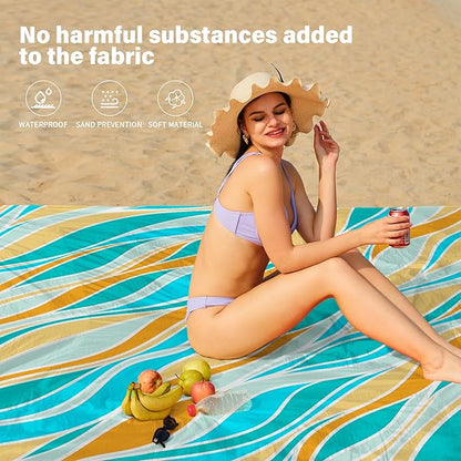 Beach Blanket Oversized Extra Large78 X 110",Waterproof Sandproof Beach Blanket 2-8 Adults Lightweight Durable for Travel Camping Hiking Picnic