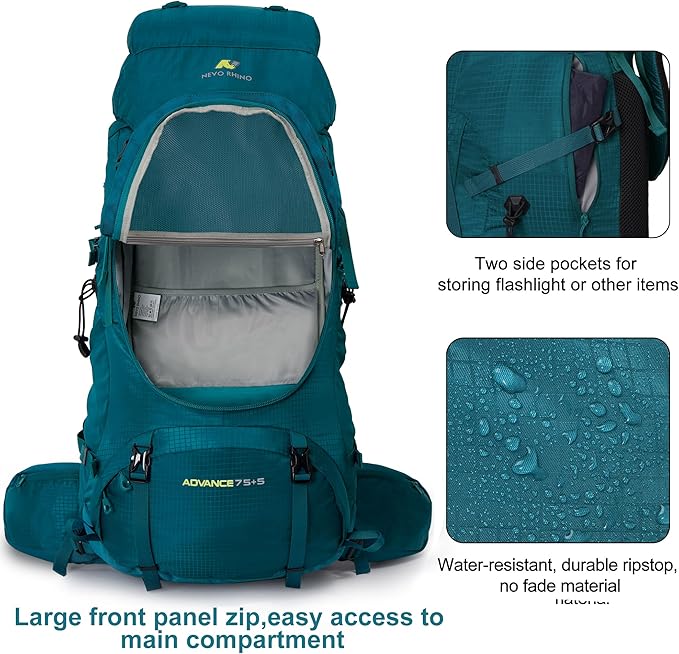 N NEVO RHINO Internal Frame Hiking Backpack 50/60/65/70/80L, Mountain Climbing Camping Backpack Daypack Waterproof Rain Cover