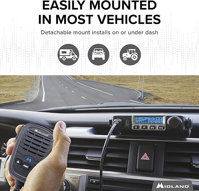 Midland – MXT115 - 15 Watt GMRS MicroMobile Two Way Trails Radio - Off Roading Outdoor RZR Farm - 8 Repeater Channels Extended Range - External Magnetic Mount Antenna - NOAA Weather Alerts