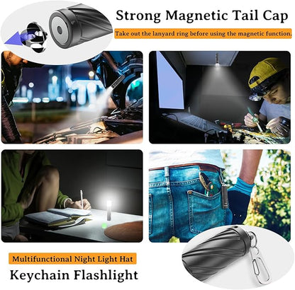 Rechargeable Mini Flashlight with Magnetic Tail, 800 High Lumens Bright Small Flashlight, IP68 Waterproof EDC Flashlight, 5 Modes Keychain Flashlight for Camping Hiking