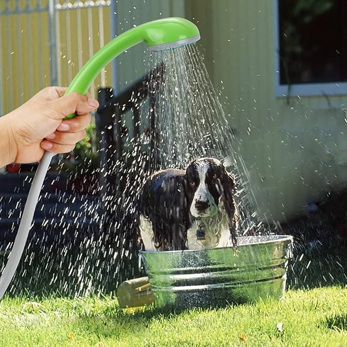 Portable Camping Shower, Outdoor Shower Head, Shower Pump, Rechargeable Battery, USB Charging Line, Pumps Water from Bucket, for Hiking, Pet Cleaning and Shower, Car Washing